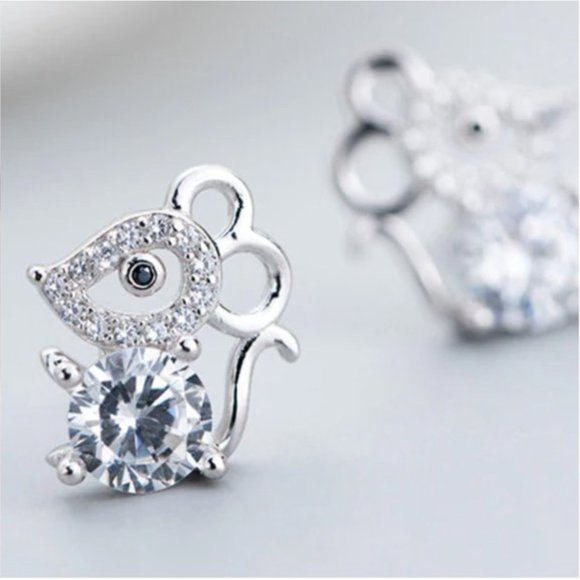 NEW Tibetan 925 Silver Cute Mouse Zircon Earrings - Picture 12 of 15